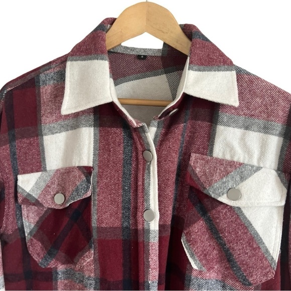 Women’s Plaid Shirts Trendy Long Sleeve Button Down Lapel Flannel Shacket - Picture 3 of 3